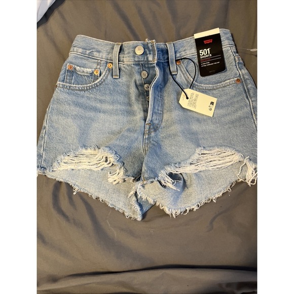 Levi's Pants - Levis 501 Shorts SZ 25 Cut Off Denim Button‎ Fly High Rise Distressed Raw Hem